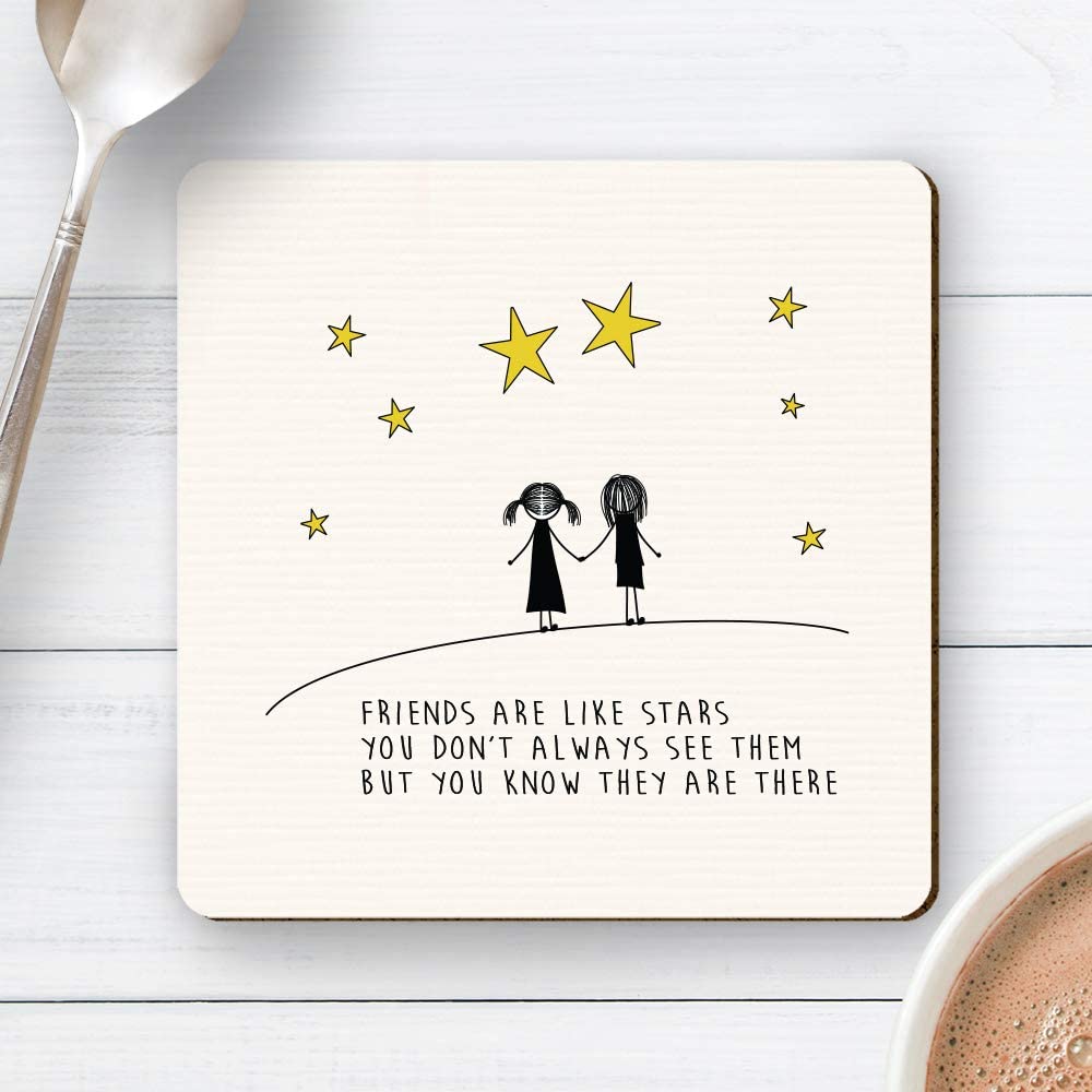 Dorothy Spring Friends Are Like Stars Wooden Coaster Cork Base Inspirational Friendship Drink Coaster Gift - Image 2