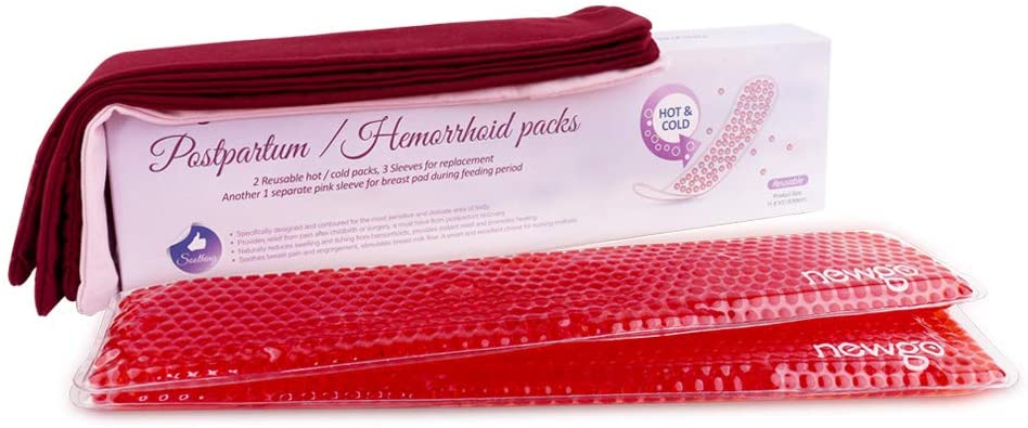 NEWGO Perineal Ice Packs for Postpartum, 2 Reusable Flexible Maternity Ice Packs with 4 Soft Washable Sleeves