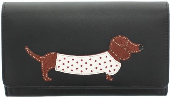 Mala Leather Best Friends Collection Sausage Dog Leather Purse 3304_65 Black