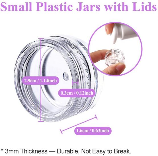50 Pieces Sample Pots, Empty Cosmetic Jars Set Clear Round Travel Pots for Creams and Powder, 5g/5ml Small Sample Containers Plastic Jars with Lids for Women Make-Up Glitter Nail Art Storage Bottles - Image 2