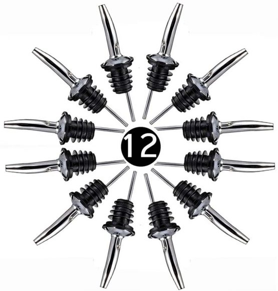 FAPPEN Bottle Pourers for Spirits, 12Pcs Stainless Steel Freeflow Liquor Spirits Pourer Speed Pourer Wine Bottle Spirits Pourers Tapered Spout for Olive Oil Coffee Syrup Vinegar Bottles (Silver)