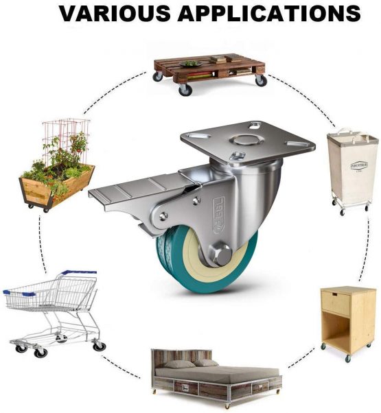 GBL - Castor Wheels 50mm + Screws 200KG | 4 Moving Caster Wheels with Brake Heavy Duty Swivel Wheels for Furniture - Trolley Wheels with PU Rubber | Heavy Duty Castors for Furniture - Image 4