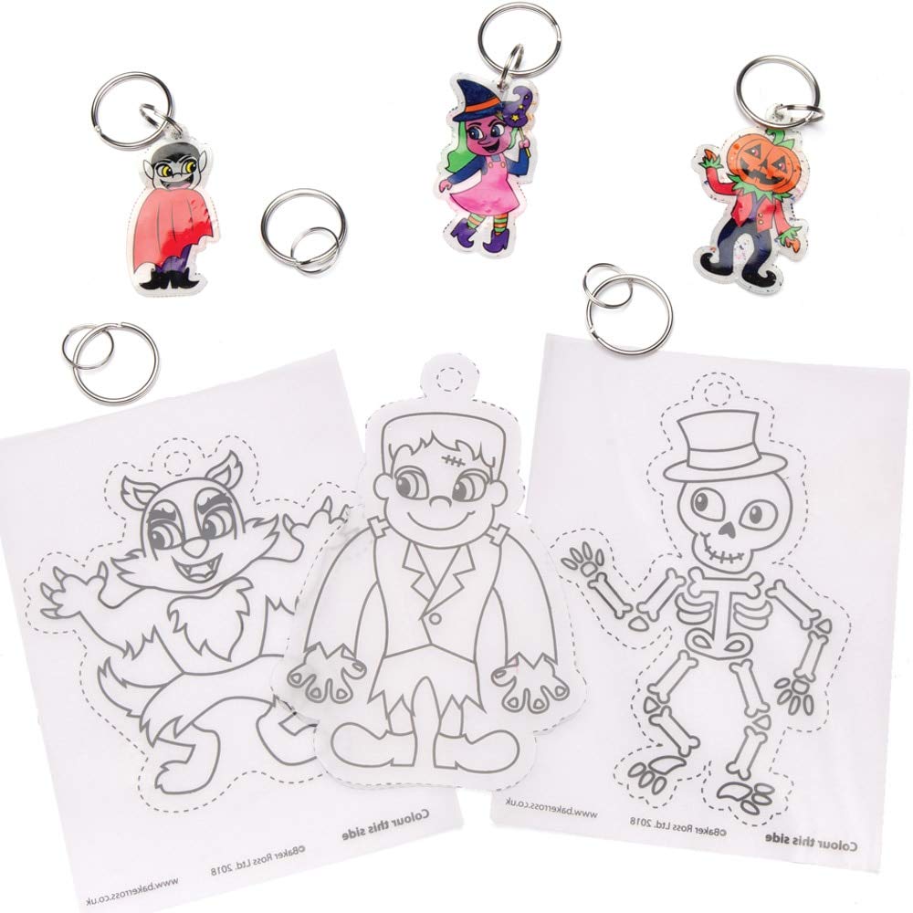 Baker Ross AW871 Halloween Super Shrink Keyrings, for Arts and Crafts Party Bags, Loot, Trick or Treating