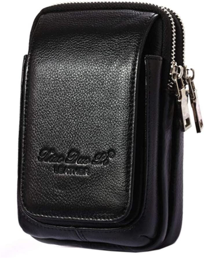 Xieben Vertical Leather Waist Pack Belt Holster for Men Women Clip Holder Outdoor Travel Camping Cover Pouch Purse Fanny Bag Cell Phone Case Phone Black