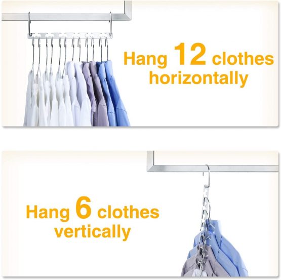 HOUSE DAY 8Pcs Magical Hangers Closet Space Saving Wardrobe Clothing Magic Hangers Oragnizer Heavy Chrome Hangers, Updated Hook Design 26cm Long - Image 2
