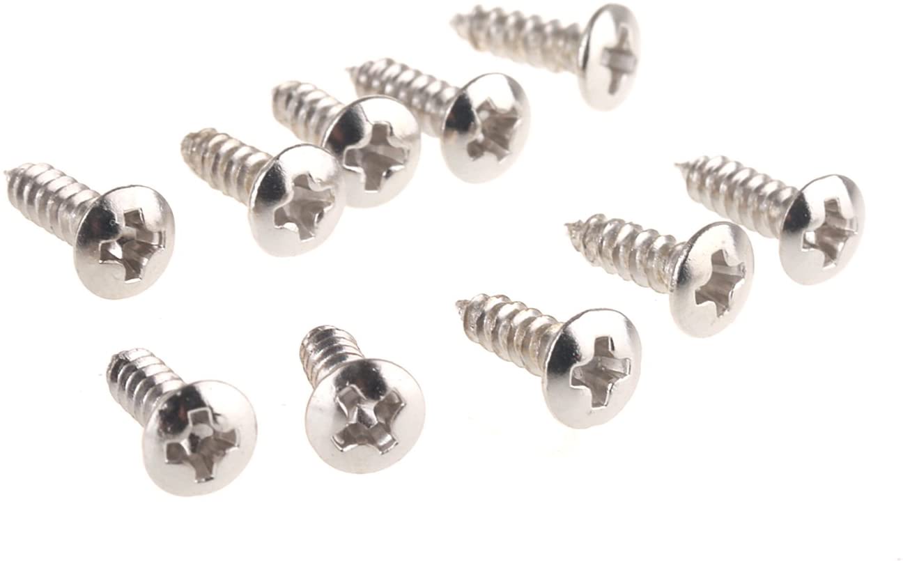 Musiclily 3x12mm Guitar Bass Pickguard Screws Scratch Plate Screws for Fender Strat Tele Electric Guitar Bass,Chrome(50 Pieces)