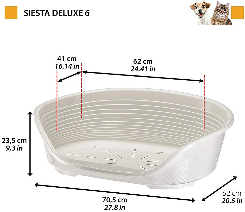 Ferplast Cat Bed, Plastic Dog Bed Medium, Ventilation Holes and Non-Slip Rubber Feet for Added Stability 70,5 x 52 x h. 23.5 cm. White - Image 2