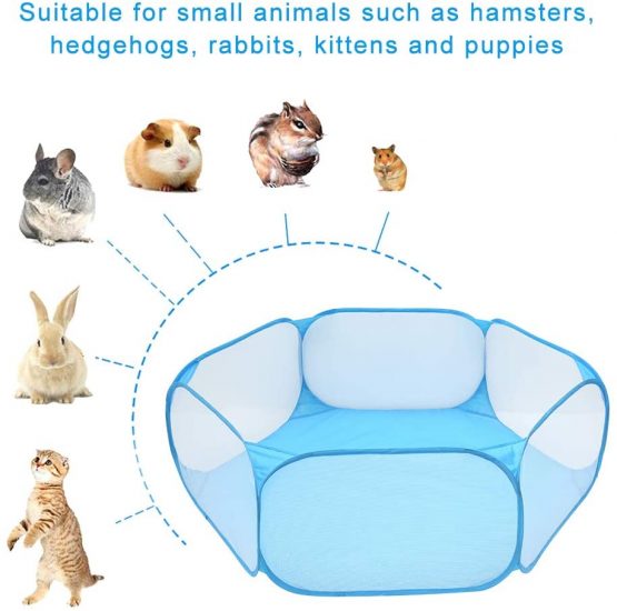 summerkimy Small Animals Cage Tent Breathable Transparen Foldable Pet Playpen Pop Open Exercise Fence Portable Yard Outdoor Indoor for Hamster,Guinea Pig,Rabbits, Chinchillas and Hedgehogs(Blue) - Image 2