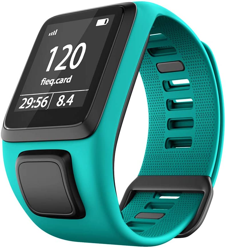 RongYooo Replacement Silicone Watch Band Compatible with TomTom Runner 2/3, Spark, Golfer, Adventurer (Blue-Green, 2 cm)