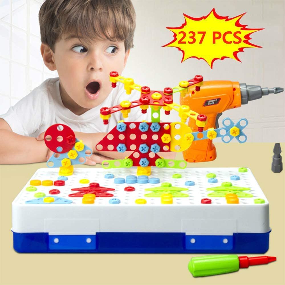 Construction Toys Drill Design Puzzle Creative Electric Screwdriver  Building Take Apart Blocks Kids Drill Set Diy Stem Educational Set With  Storage Bo