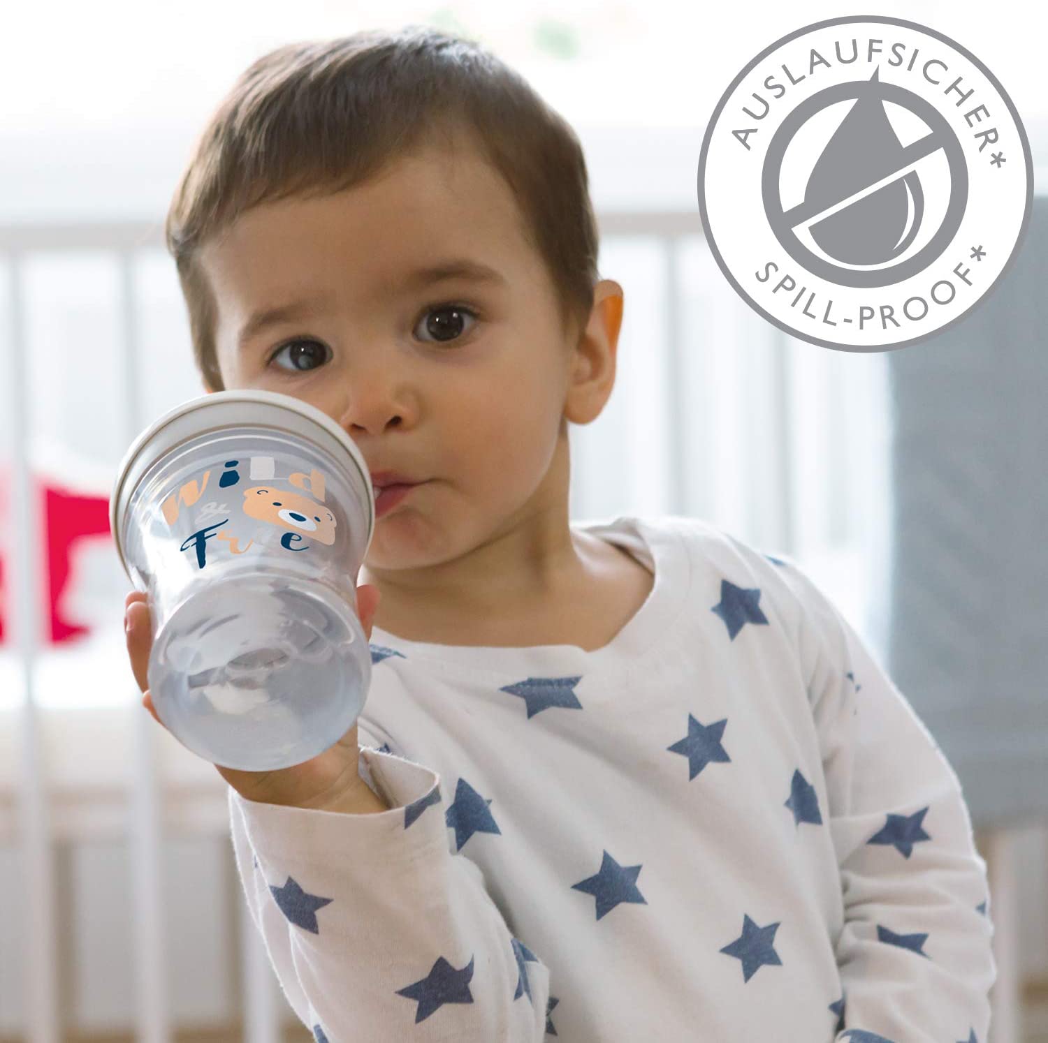 NUK Action Cup Toddler Cup, Twist Close Soft Drinking Straw, Leak-Proof, 12+ Months, BPA-Free, 230ml, Bear(Transparent) - Image 2