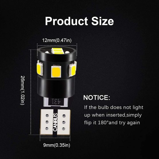 LncBoc T10 Canbus LED Bulbs 501 W5W 194 168 6SMD 3030 LED White Light Wedge Replacement Bulbs Cars Sidelight Dome Number Boot Plate Light DC 12V Pack of 10 - Image 2