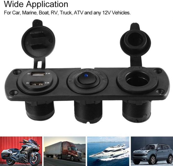PHILED 4.2A Dual USB Car Charger Socket Panel with 12V Cigarette Lighter Socket Splitter,LED Voltmeter and Independent Toggle Switch for 12V~24V Vehicles Car Boat Motorcycle Truck Caravan - Image 2