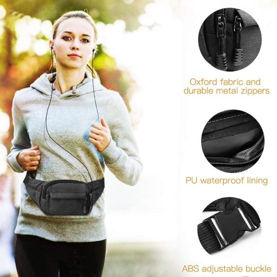 Gadom Bumbag Waist Bag, Waterproof 4 Zip Pockets Running Waist Pack Bag for Men Women, Adjustable Belt Waistpacks for Outdoors, Sport, Hiking, Travel - Image 4