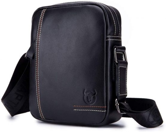 HARMILIY Men Leather Handbag Shoulder Bag IPAD Business Messenger Backpack Crossbody Casual Tote Sling Travel Bag with Top-handle and Adjustable Removable Detachable Shoulder Strap