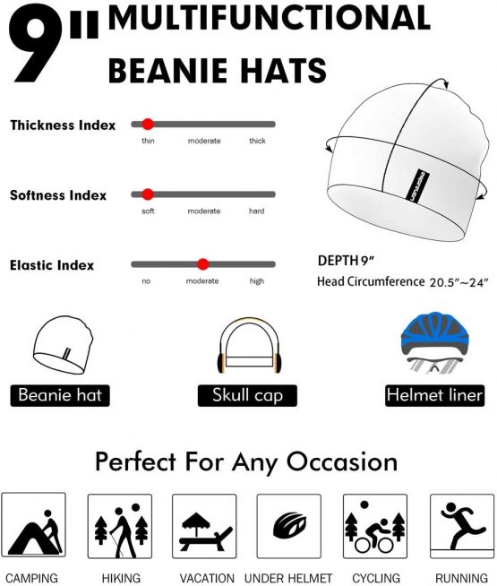 EMPIRELION 9" Multifunctional Lightweight Beanies Hats, Sun Protection Running Skull Cap Helmet Liner Sleep Caps for Men Women - Image 2
