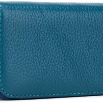Meowoo Credit Card Holder RFID Blocking Genuine Leather Mini Credit Card Wallet Purse with Zipper for Women Men (Blue)