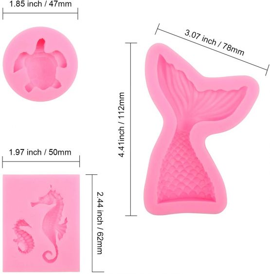 HOWAF DIY Animal Silicone Molds set, Reusable Sweet Baking Molds Tools, Mermaid Tail Ocean Seashell 3D Shaped Molds for Cake Chocolate Candy Fondant Muffin Ice Jelly - Image 3