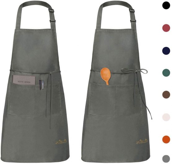 Viedouce 2 Packs Apron Cooking Kitchen Waterproof,Adjustable Chef Apron with Pockets for Home,Restaurant,Craft,Garden,BBQ,School,Coffee House,Apron for Men Women (Gray)