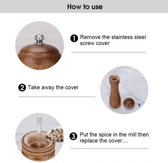 Haomacro Salt and Pepper Mill Set, Wooden Salt and Pepper Grinders, Shakers with Ceramic Core- 8 Inches -Pack of 2 - Image 4