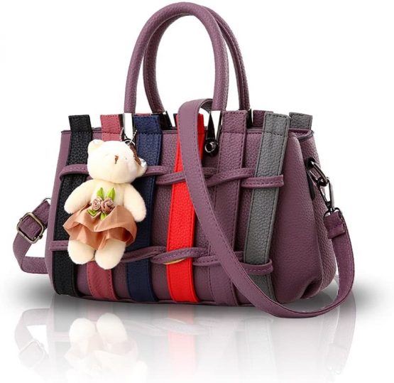 NICOLE&DORIS Women Fashion Colorful Handbag Crossbody Shoulder Purse Tote Shopping Bag Long Handles PU for Ladies Dark Purple