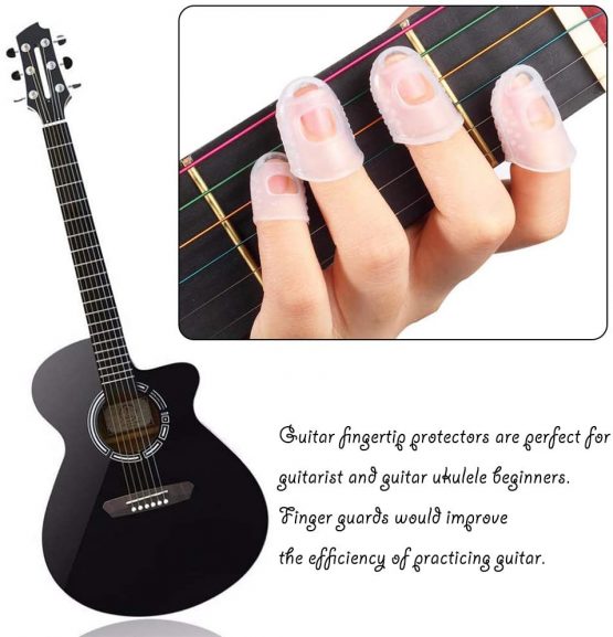 Guitar Fingertip Protectors, 20Pcs Clear Silicone Guitar Finger Protectors 5 Sizes(L/M/S/XS/XXS) and 5 Assorted Guitar Picks, for Ukulele Electric Guitar Starter - Image 4