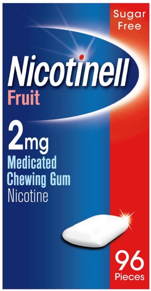 Nicotinell Fruit Gum 2mg (96 Pieces), Stop Smoking Aid, Sugar Free Nicotine Gum, Mild Fruit Flavour