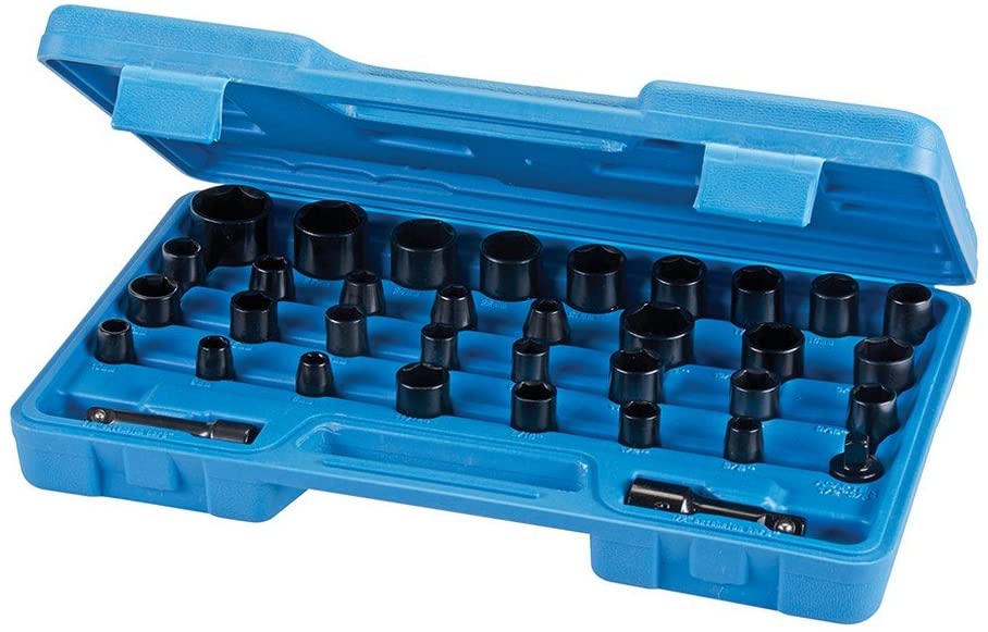 Silverline 633802 Impact Socket Set 35pce 35pce, Black,chrome