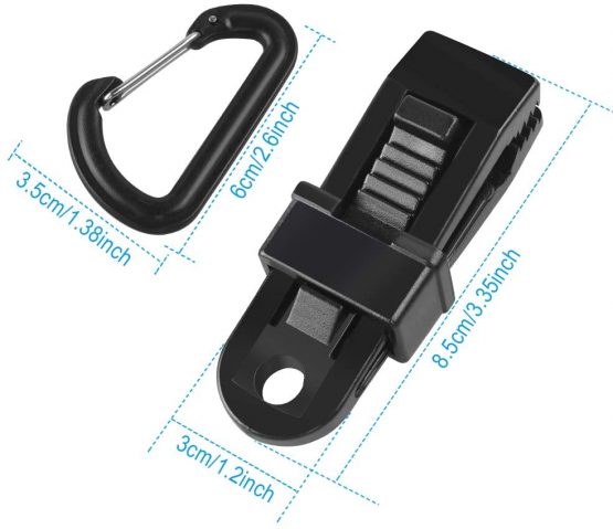 8PCS Large Tarp Clips Lock Awning Clamp Tent D-Shape Plastic Clip Windproof Awning Clamp Grip with D-Shaped Carabiner Hanging Hook for Outdoor Activities Black - Image 4