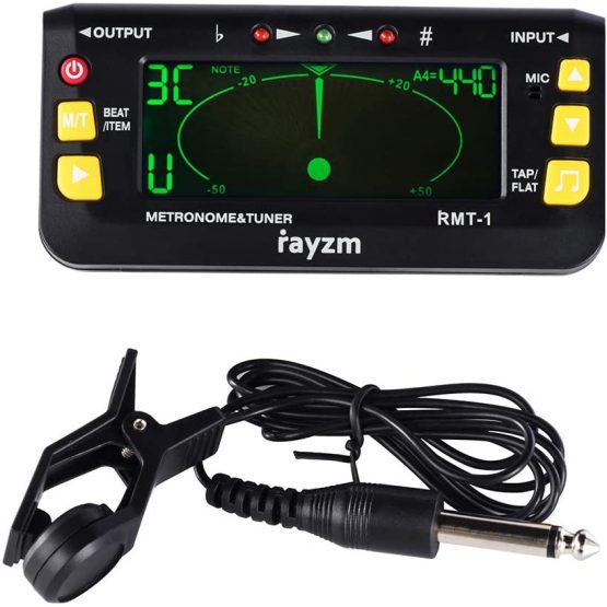 Rayzm Metronome Tuner (Metro-tuner) for Guitar/Bass/Ukulele/Violin|Chromatic Tuner, Mic/Clip-on Tuning/Line-in Tuning Optional, Flat tuning for Guitar/Bass, Tap Tempo Metronome