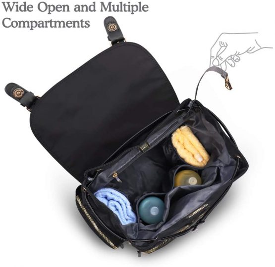 Hafmall Nappy Changing Bag Backpack, Waterproof Stylish Baby Diaper Bag with Insulated Bottle Pockets for Travel (Black) - Image 3