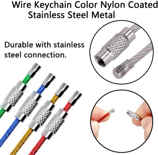 BETOY 40 pcs Wire Keychains, Wire Keychain Key Cable Key Ring 2mm Cable Loops Stainless Steel Gear for Hanging Luggage Tag, Keyrings and ID Tag Keepers - Image 2