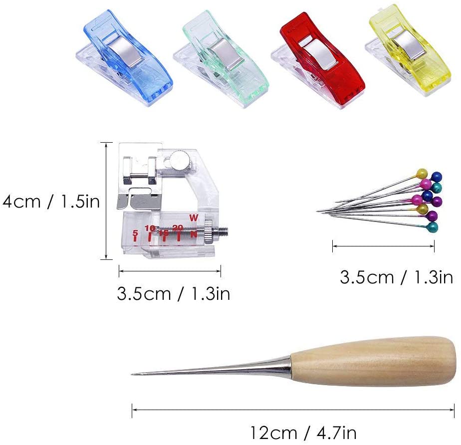 Fabric Bias Tape Maker Set of 4 Sizes 6mm/12mm/18mm/25mm Sewing Quilting Tool with Tape Binding Presser Foot Wonder Clips - Image 2