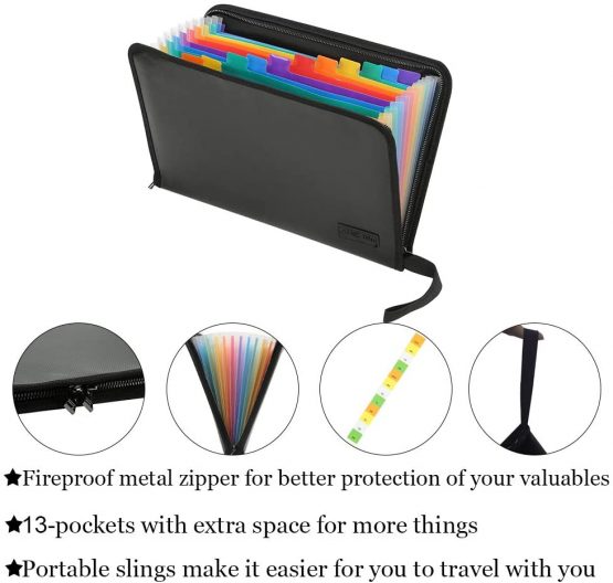 Fireproof File Organiser, Expanding File Folder Fireproof and Waterproof Document Bag with Fire Resistant Zipper, Portable Files Organisers A4 for Bills and Valuables Storage Protection(13 Pockets) - Image 2