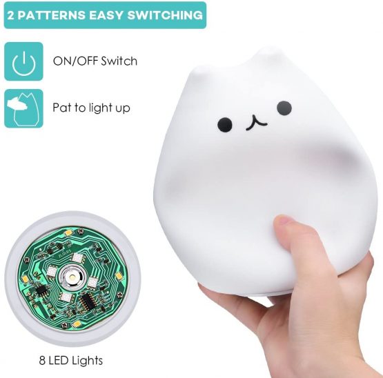 Children Night Light, 7 Colour LED Cute Silicone Cat Lamp, USB Rechargeable Touch-Control, Bedside Light Nursery Lamp for Baby Kid, Multicolor Fairy Light Decoration, Soft Decompression Toy Gift - Image 4