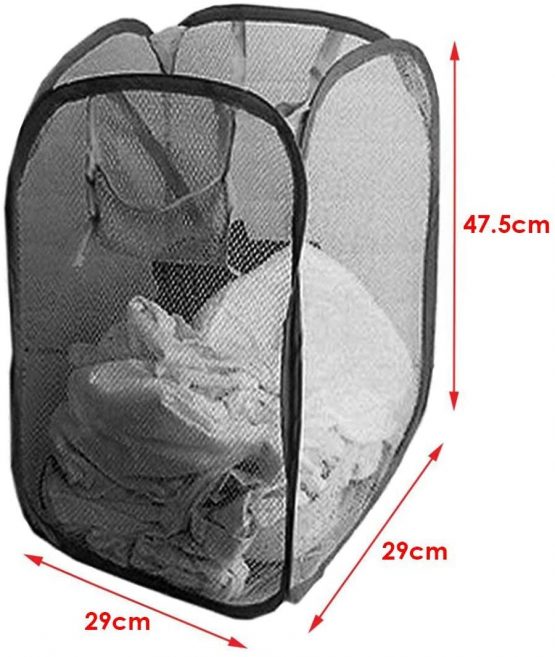 JJOnlineStore Foldable Pop Up Mesh Washing Laundry Basket Bag, Fabric, Black, 29x29x47.5cm - Image 3