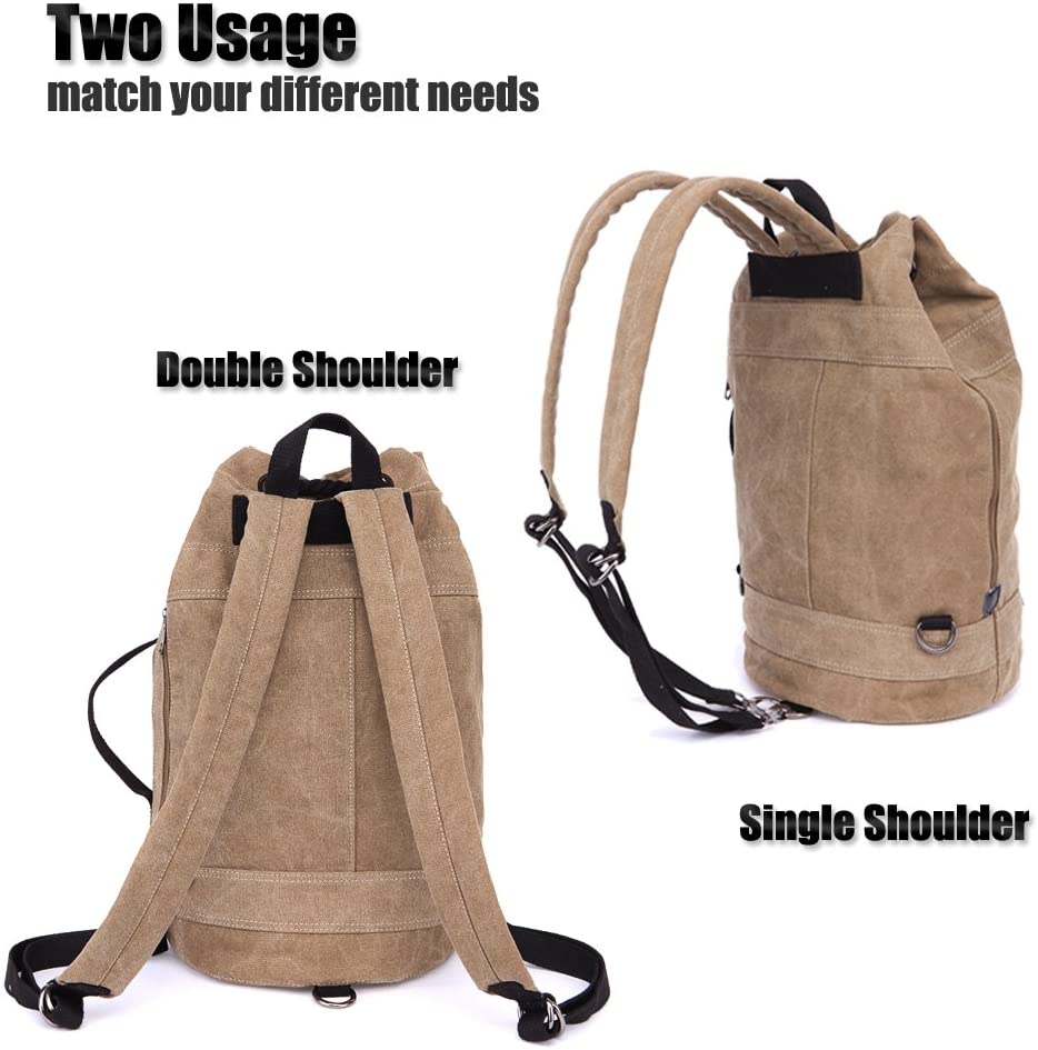 LOSMILE Canvas Travel Duffles,Holdall Travel Bags Overnight Weekend Bags Carry On Shoulder Tote Bag Rucksack Luggage.(L-BROWN) - Image 4