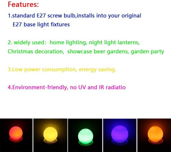 10Pack Colored Bulbs 2W E27 G45 Lighting Bulbs,LED Coloured Golf Ball Bulb Lamp,Mixed Colours Red Green Blue Orange Yellow - Image 3