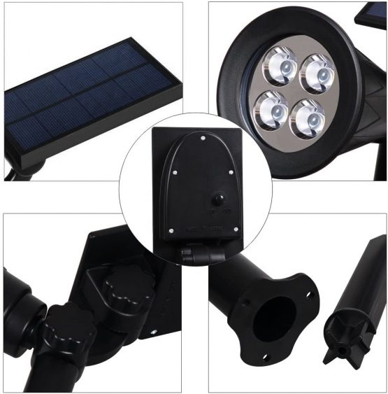 T-SUN (2 Pack&250 Lumens) LED Solar Spotlight, 4 Led Blue Waterproof Outdoor Security Garden Landscape Lamps, 180°angle Adjustable, Auto-on/off for Tree, Yard,Lawn,Pathway,Deck,Patio Etc. - Image 4