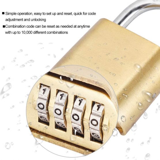 Door Password Lock, 4 Dail Digit Rust Proof Brass Password Lock Combination Padlock Warehouse Cupboard Door Locks for Home Security - Image 3