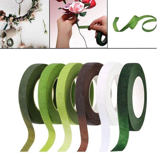 QincLing Florist Tape，6 Rolls Dark Green Floral Tape Flower Tape Floral Stem Wrap Tape Bouquet Tape 90 Feet/Roll (6 Pieces Multicolor)