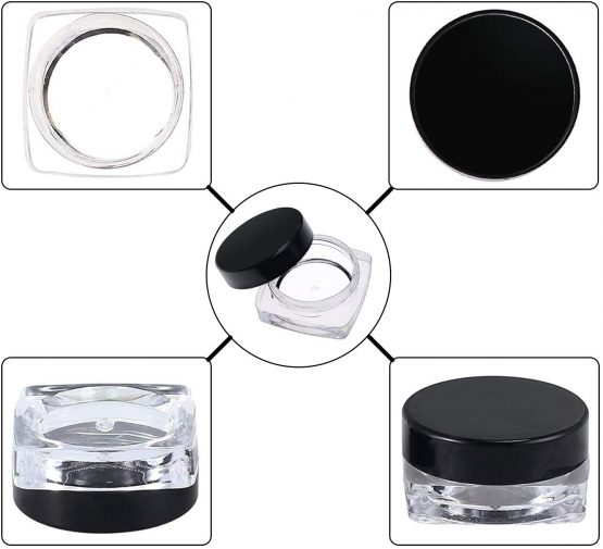 Yalbdopo 25 Pieces 5g / 5ml Empty Plastic Cosmetics Jars Travel Container Sample Pots with Black Screw Lids for Cream, Powder, Makeup Storage, Includes 3 Pack Mini Spatula - Image 3