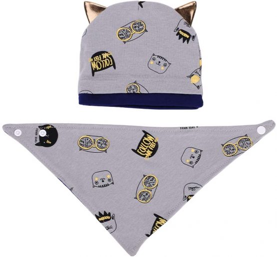 Cute Baby Hat and Scarf Set Cotton Kids Toddler Beanie Hat Infant Newborn Hat Cat Print Skull Hat Cap and Neckerchief Bibs Neck Scarf Wrap Baby Gift for 0-6-12 Months Boys Girls - Image 2