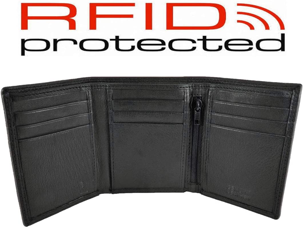 Hide and Sleek Mens Compact Pocket Leather Trifold Wallet (Black) - Image 2