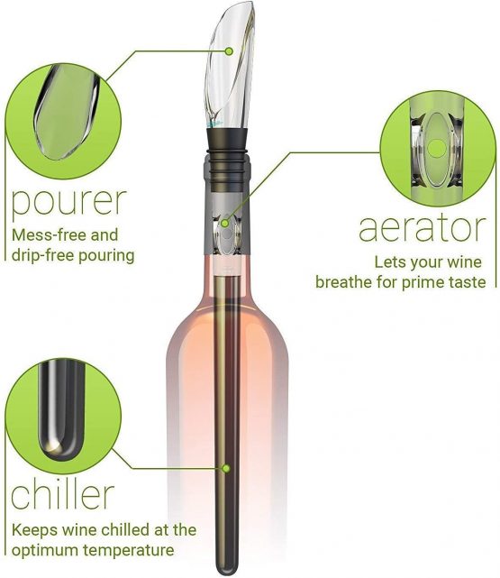 Vicloon Wine Cooler,Wine Chiller with Stainless Steel Wine Pouer and Chill Rod,Wine Bottle Cooler Stick with Aerator Pourer - Image 2