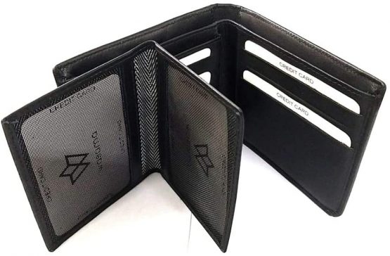 Leather Wallet for Men by Wasama | Black | Classic bi-fold Style, Removable Card Holder, Durable | RFID Protection | The Classic Plus - Nightfall Black - Image 4