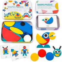 Coogam Wooden Pattern Blocks - Tangram Shape Puzzle Set Color Sorting Stacking Game Wood Animal Jigsaw Preschool Montessori Brain Teaser STEM Gift for 3 4 5 Years Old Toddler Kid ( 60 Pattern Cards )