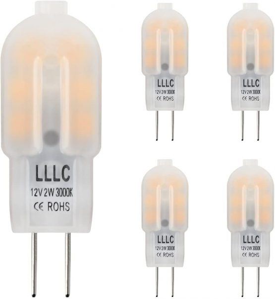 5 x G4 LED Bulbs 2w Equivalent 20w Replacement for Halogen Capsule 12v with Frosted Cover Warm White