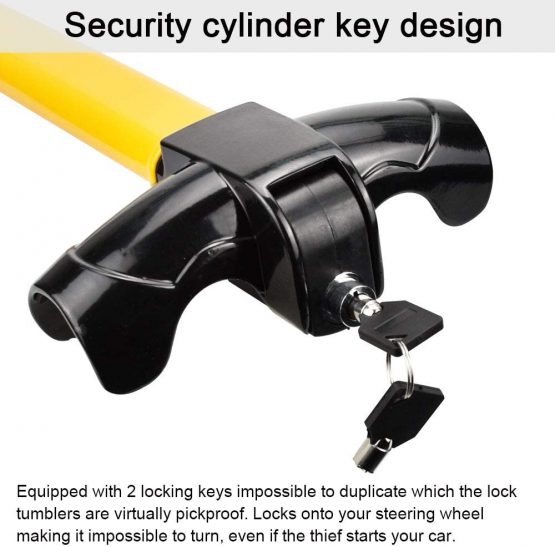 RMENOOR Steering Wheel Lock T-Bar Steering Wheel Immobiliser Heavy Duty Anti Theft Devices with 2 Keys, Universal Steering Wheel Clamp for Cars, Trailer, Vans, Caravans (Black & Yellow) - Image 4