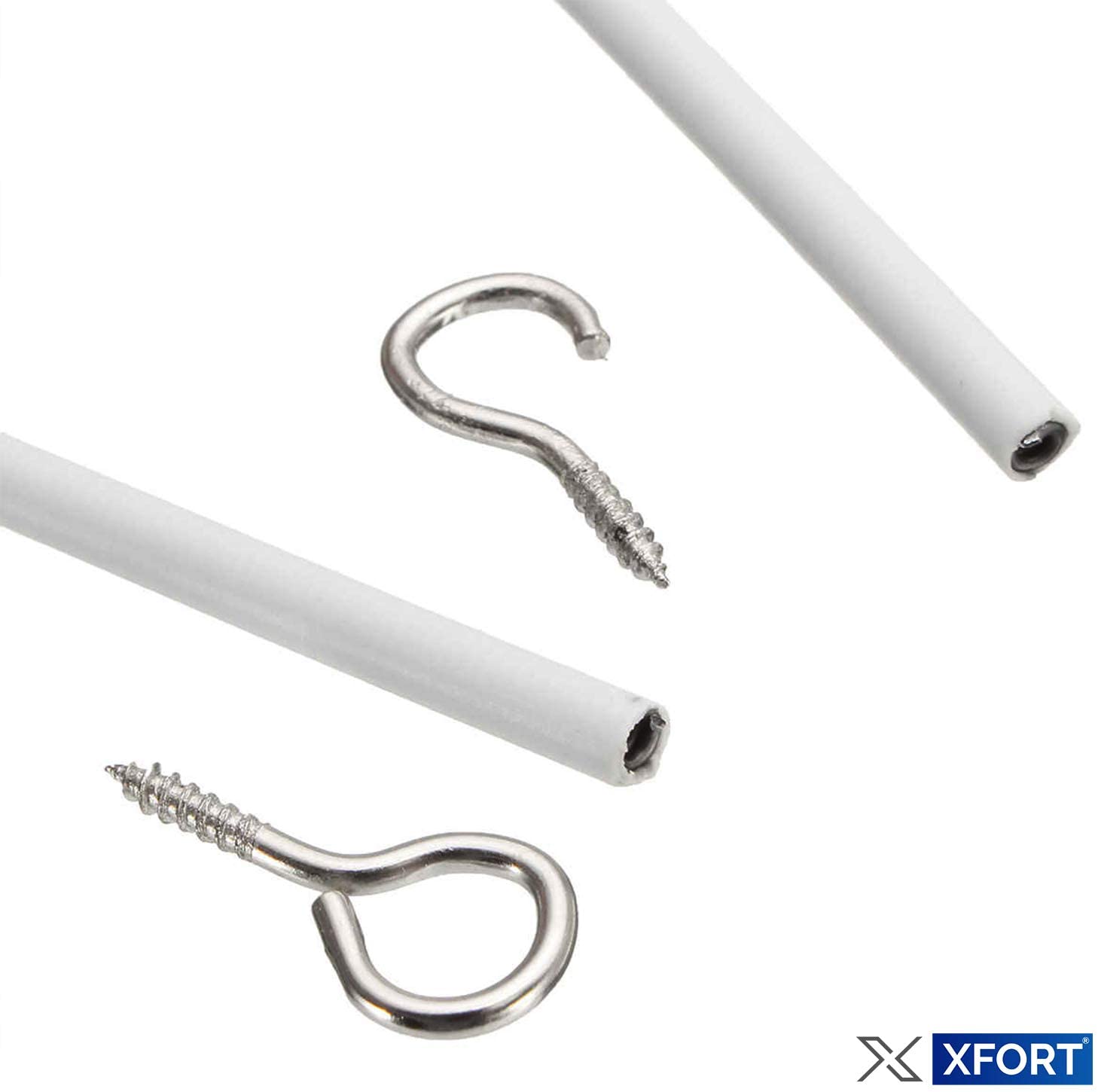 XFORT® 2 Pack Curtain Wire with 4 Pairs of Hooks & Eyes, MultiPurpose